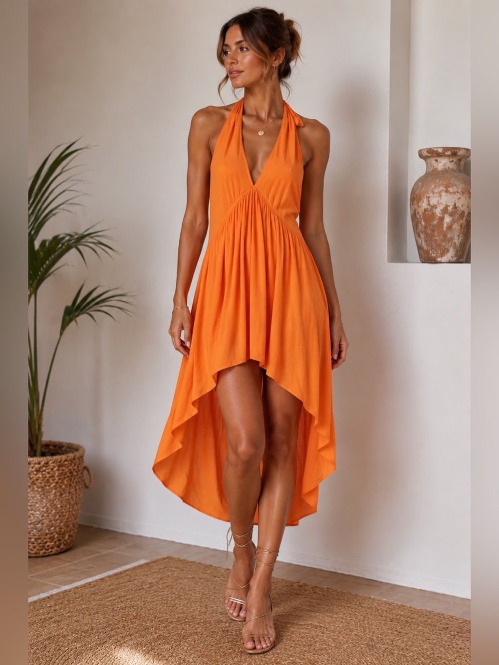 VENUS Women's Orange Halter Maxi Dress Small NWOT